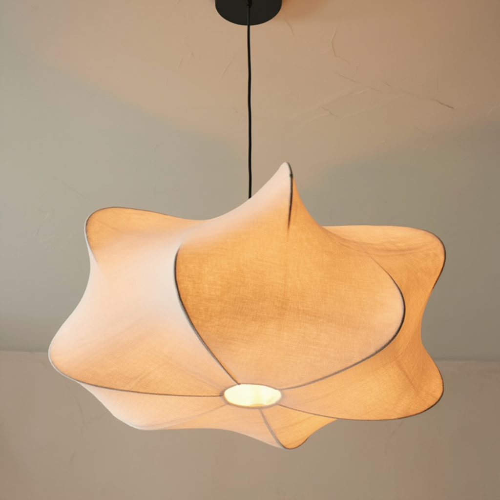 Loftlampe i naturlig silke | Rund E27 loftlampe