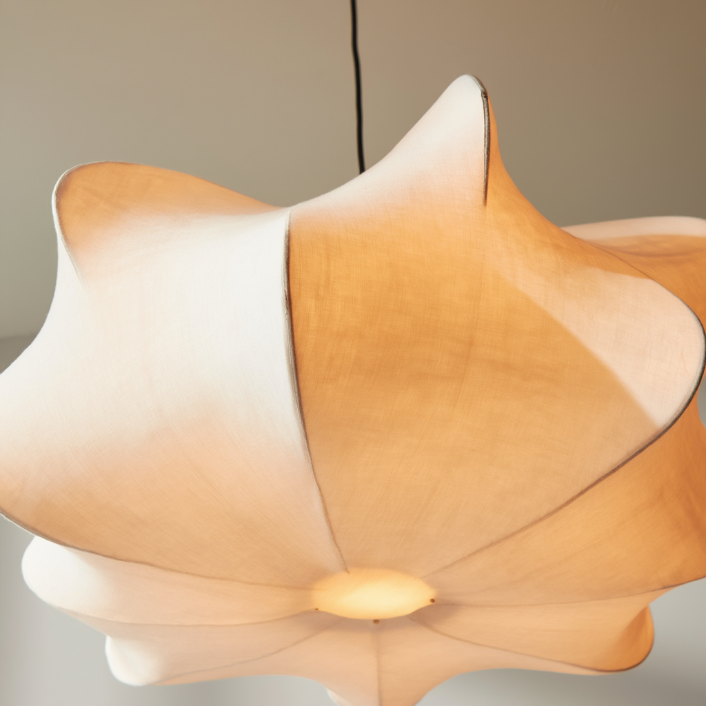 Loftlampe i naturlig silke | Rund E27 loftlampe