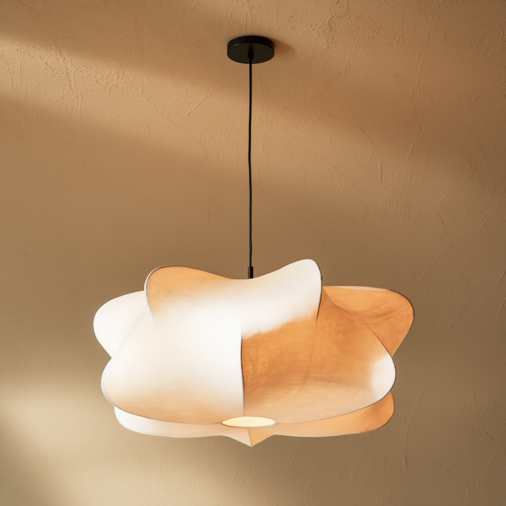 Loftlampe i naturlig silke | Rund E27 loftlampe