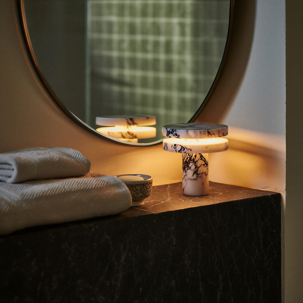 Bordlampe i marmor og metal