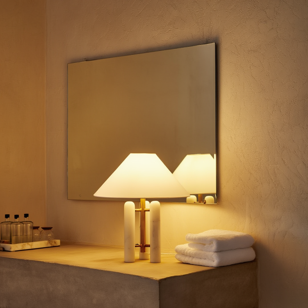 Bordlampe i marmor, metal og stof