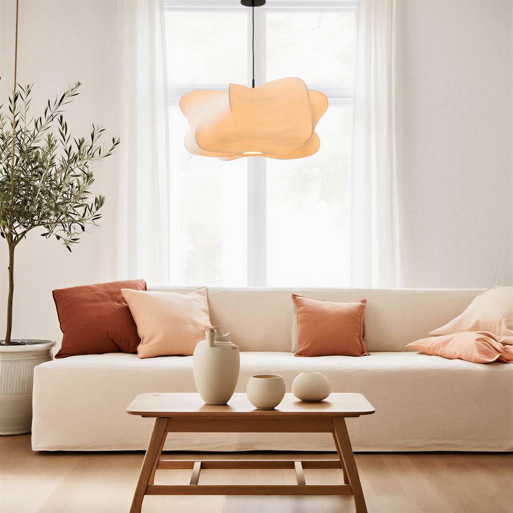 Loftlampe i naturlig silke | Rund E27 loftlampe