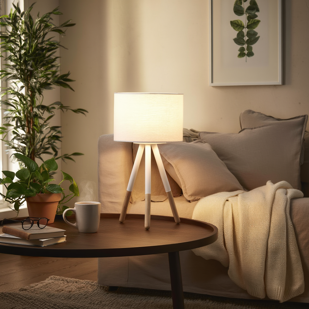 Bordlampe i jern og træ | E26/E27 med varmt lys