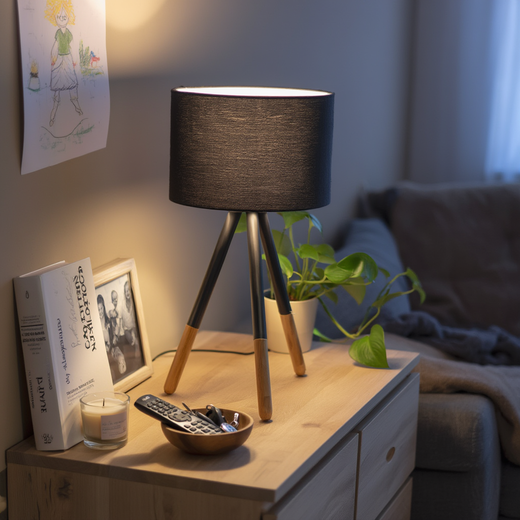 Bordlampe i jern og træ | E26/E27 med varmt lys