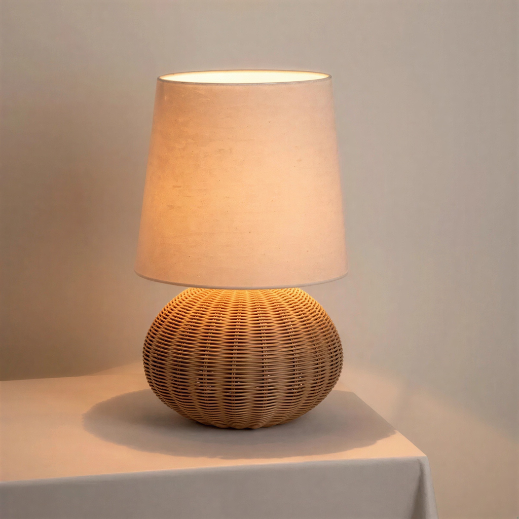 Bordlampe i bambus og stof