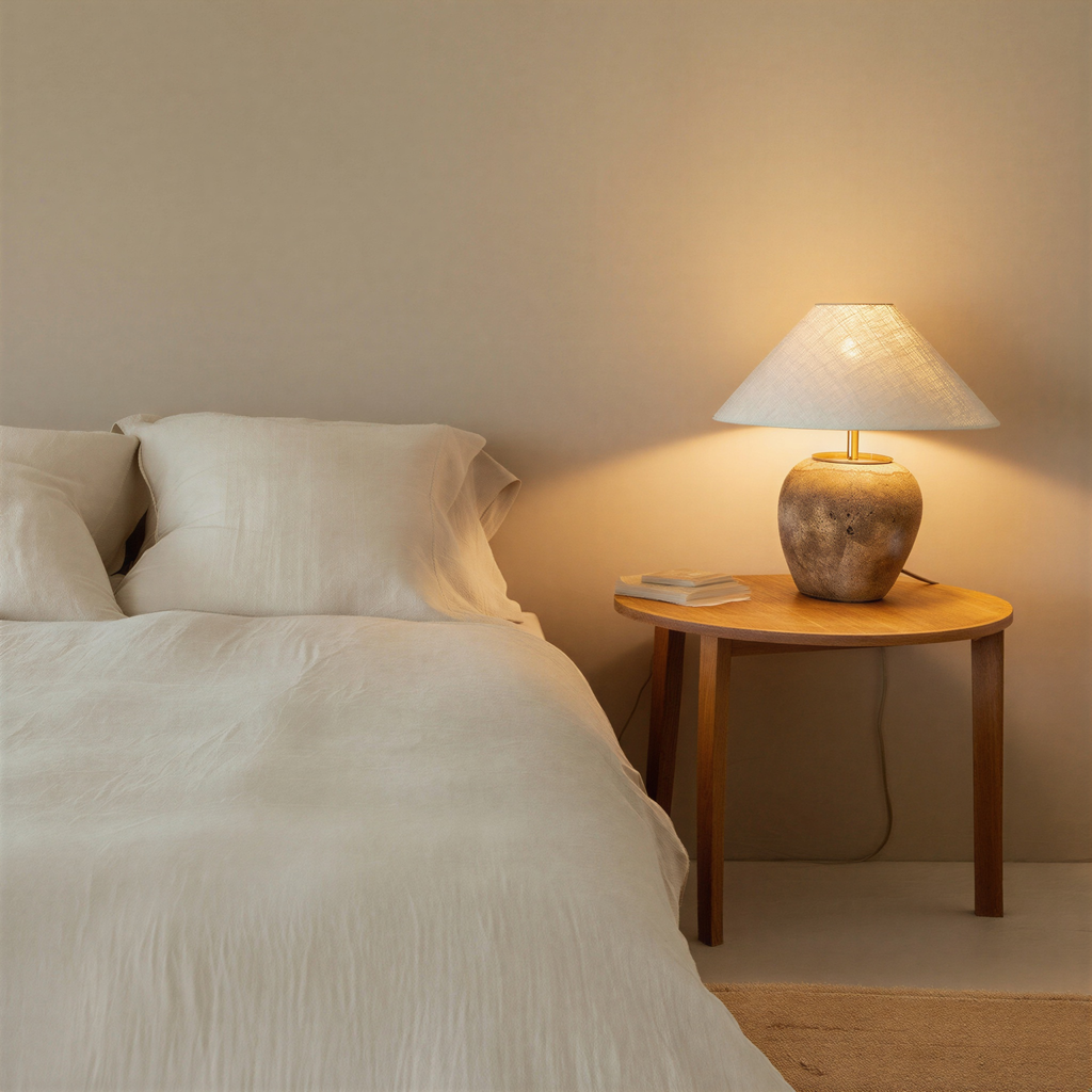 Bordlampe i keramik og stof | Retrostil