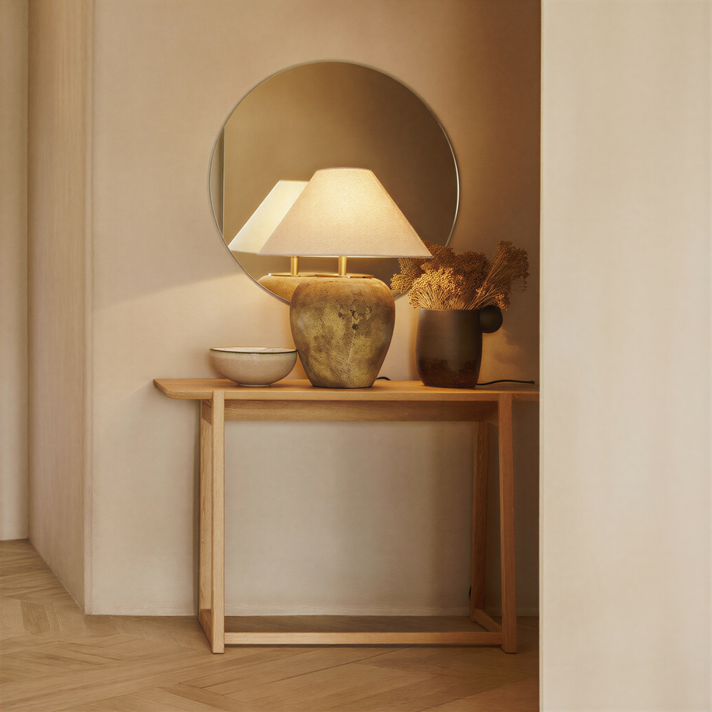 Bordlampe i keramik og stof | Retrostil